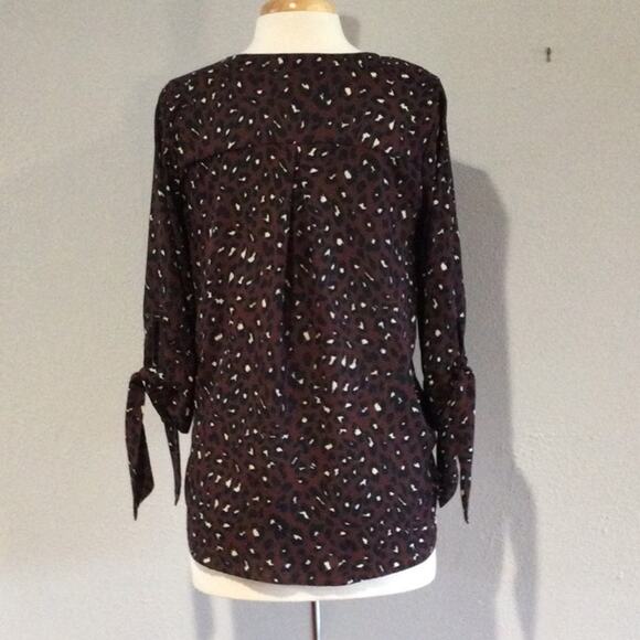 West Kei Multicolor Cheetah Print Faux Wrap High Low Tie Sleeve Blouse  S - Picture 8 of 16